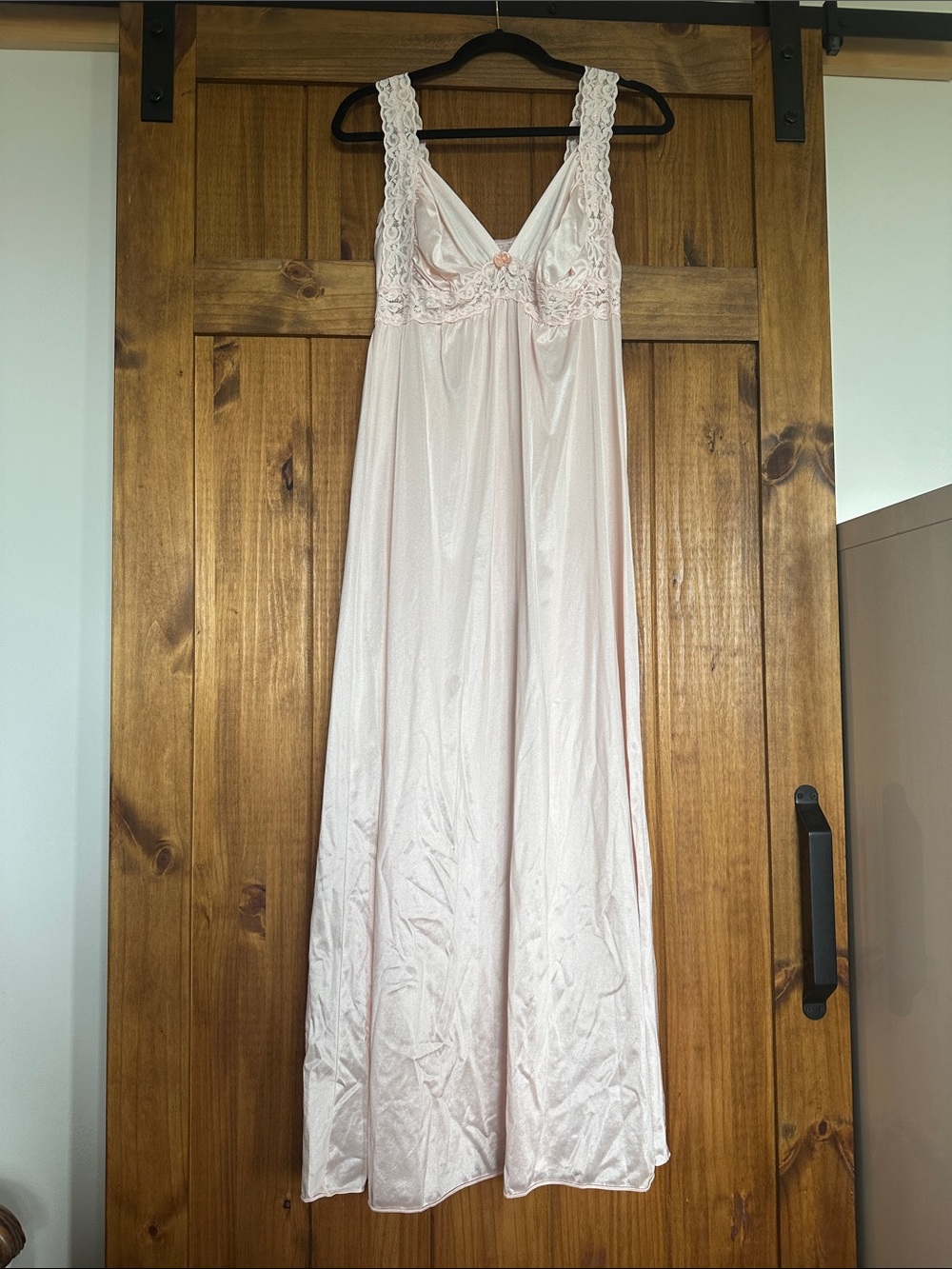 Vintage Blush Satin Nightgown with Lace Accents